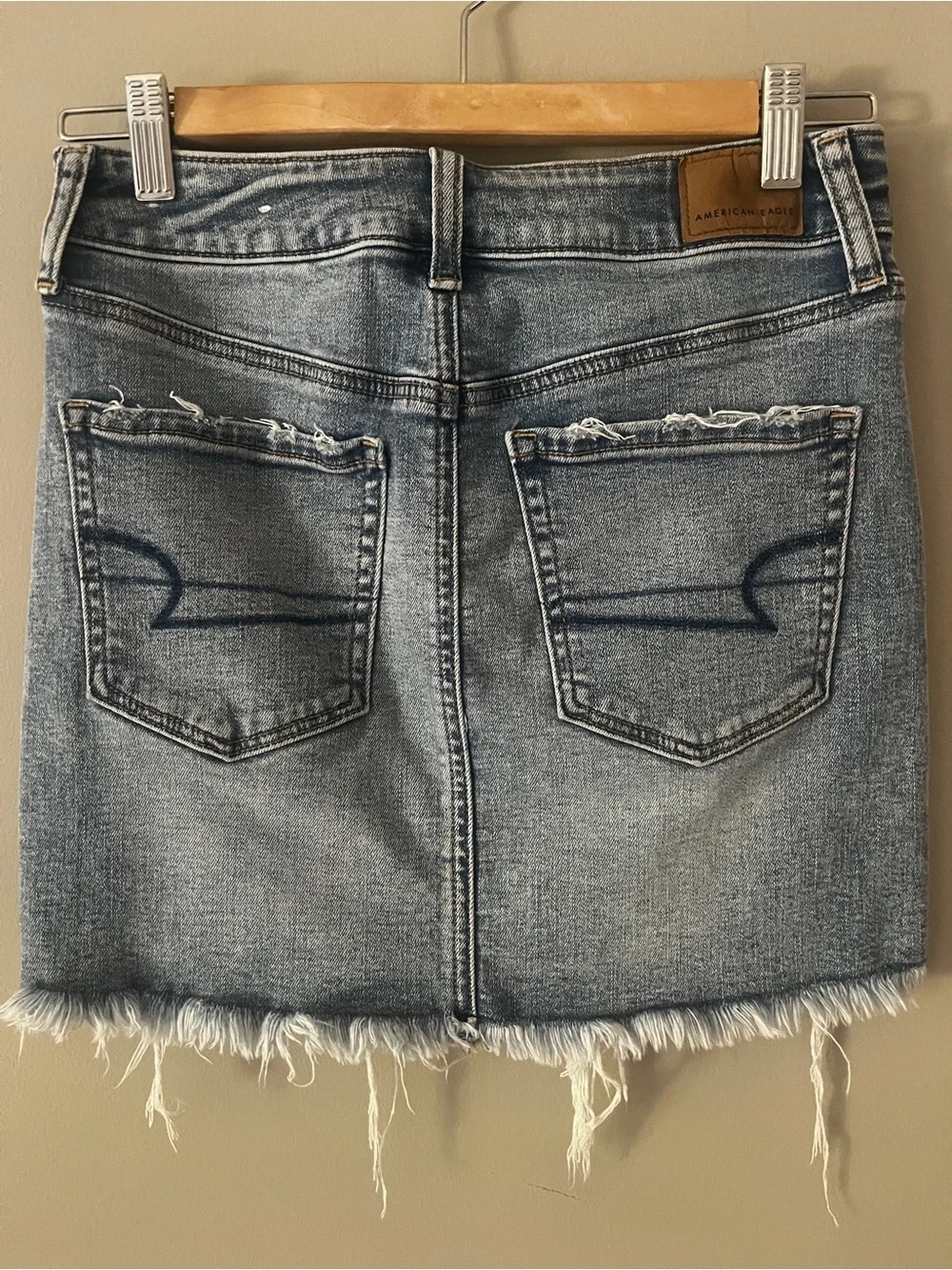 American Eagle Outfitters Distressed Light Blue Denim Mini Skirt